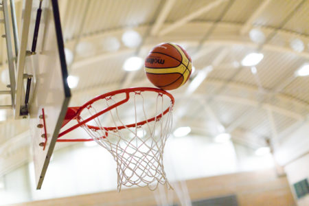 Basketball hoop in an indoor court