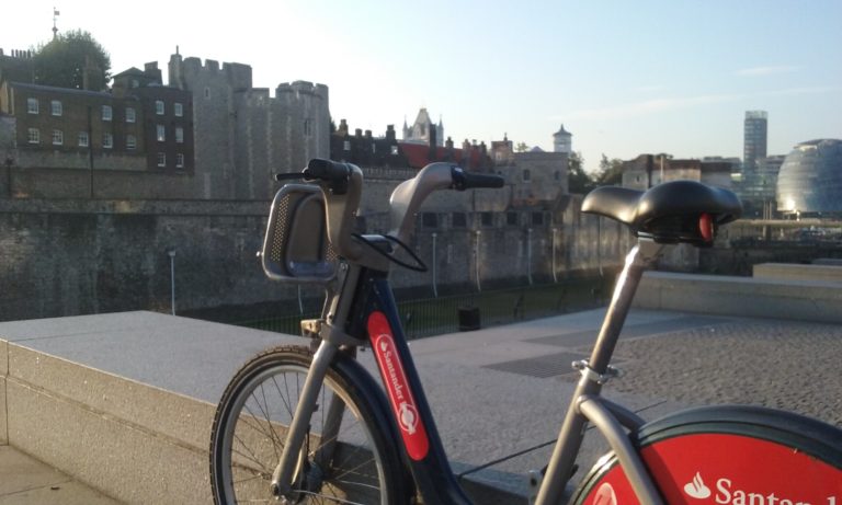 Santander bike with a view to the GLA building in the background