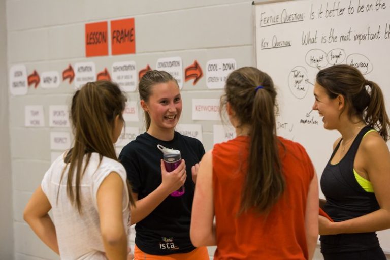 Young group of female coaches discussing