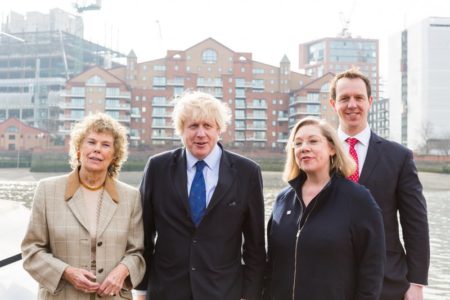 Boris Johnson, London Sport CEO, London Sport Chair and Sport England CEO at the official launch of London Sport near the Thames.