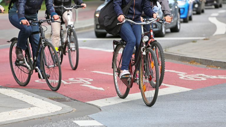 Cyclists on cycle lane in London